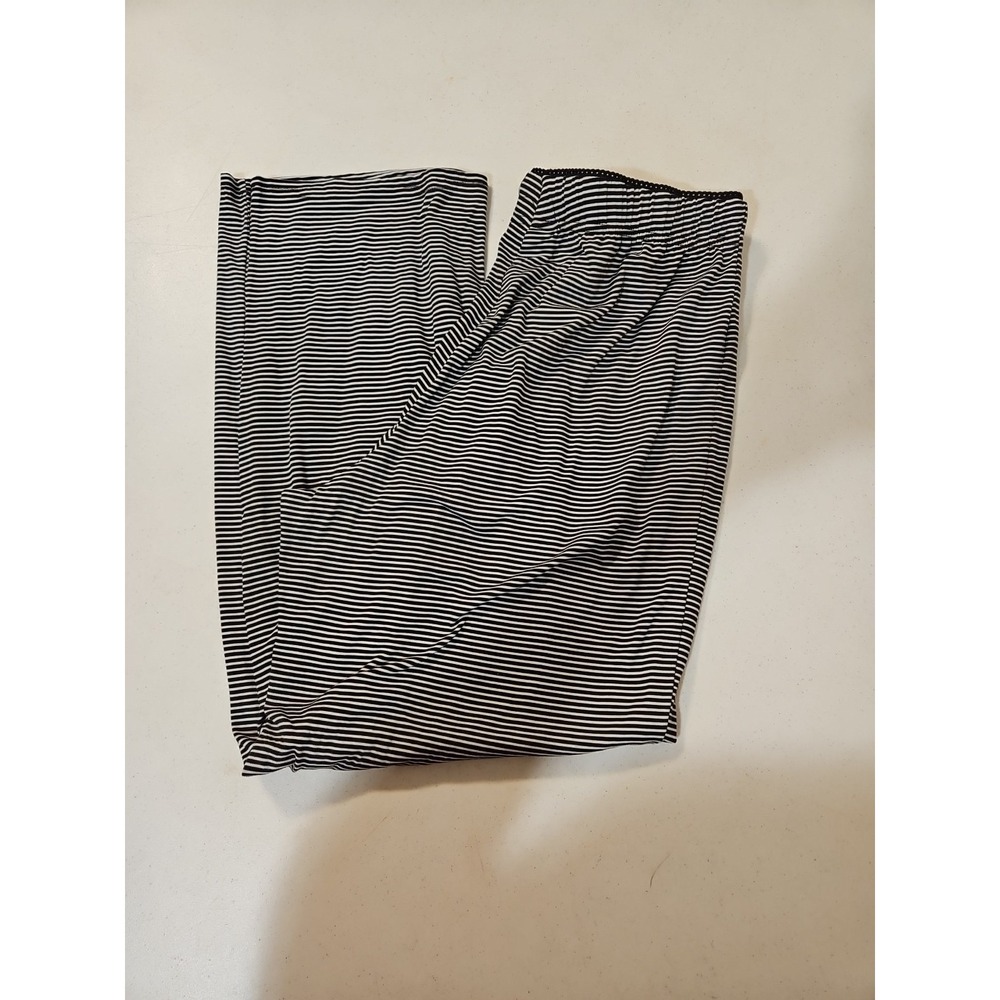 Tahari Lounge Pants Blk/white Stripes Soft Size Large Wide Leg Stretch (A1274)